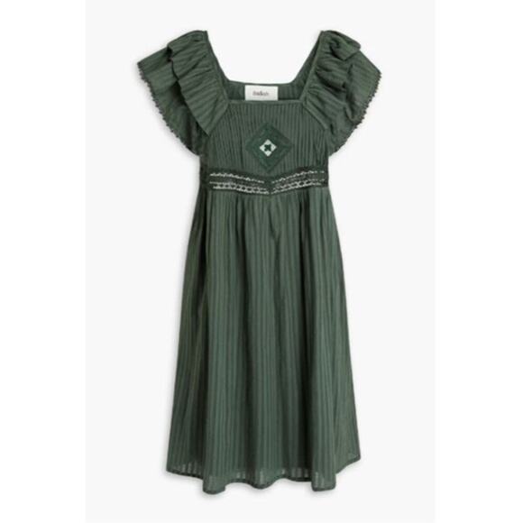 ba&sh Dresses & Skirts - NWT BA&SH Uriel Pintucked Cotton Ruffle Sleeve Mini Dress  Army Green (1 = US 4)